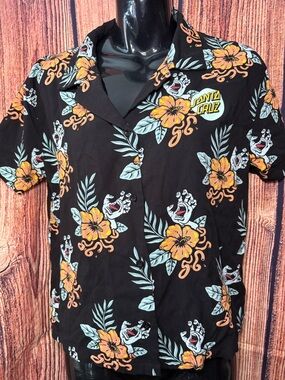 Santa Cruz Skateboards Black Floral Shirt Size M Screaming Hands